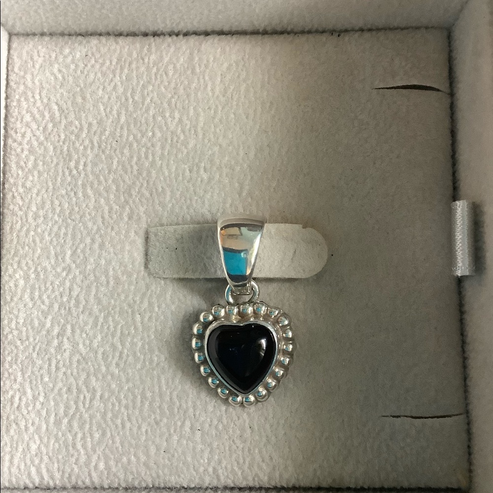 Handcrafted 🖤 Heart Pendant With Beaded Perimeter Sterling Silver Signed ✍🏻